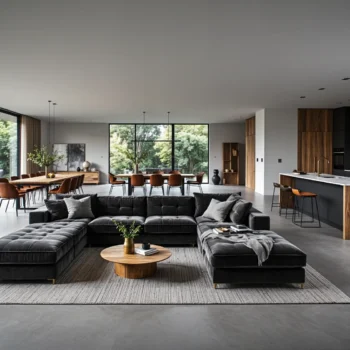 Narożna sofa modułowa antracytowa z pikowanymi siedziskami