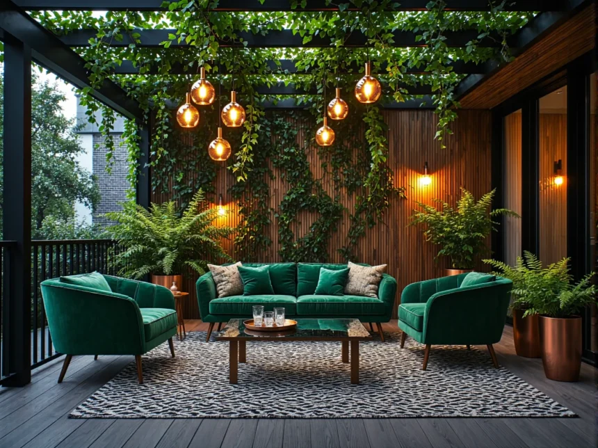 Zielony zestaw wypoczynkowy z aksamitną sofą i fotelami