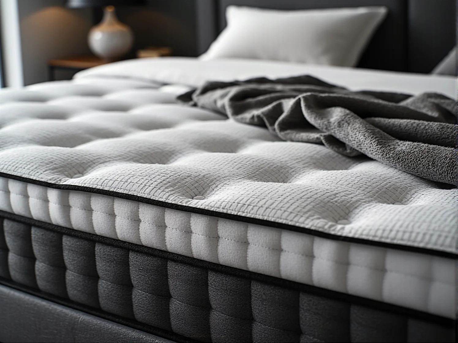 Przekrój materaca z pianki termoelastycznej visco prezentujący warstwy i strukturę wnętrza.