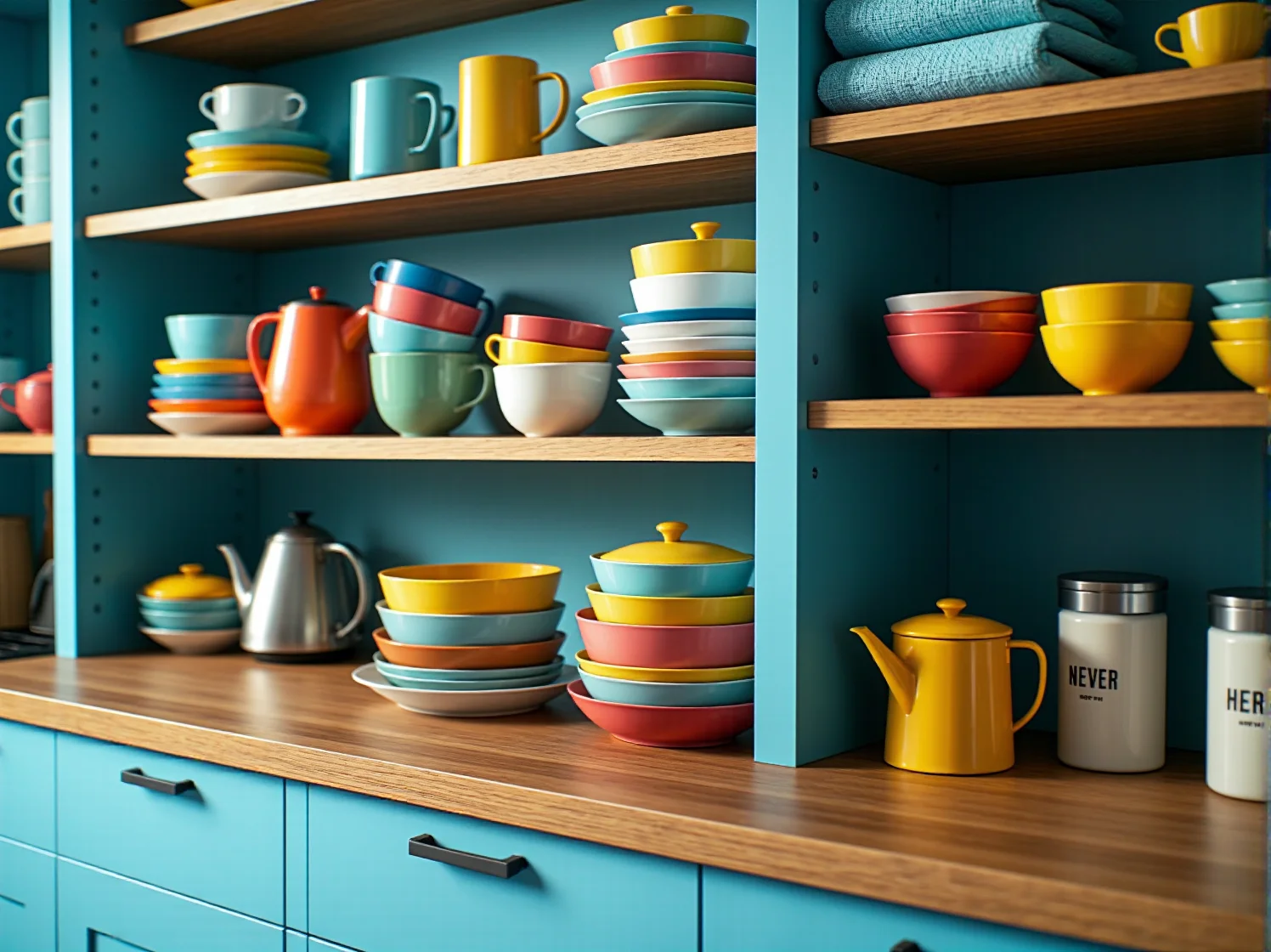 Szklane wazony i ceramika jako drobne dekoracje retro na regale