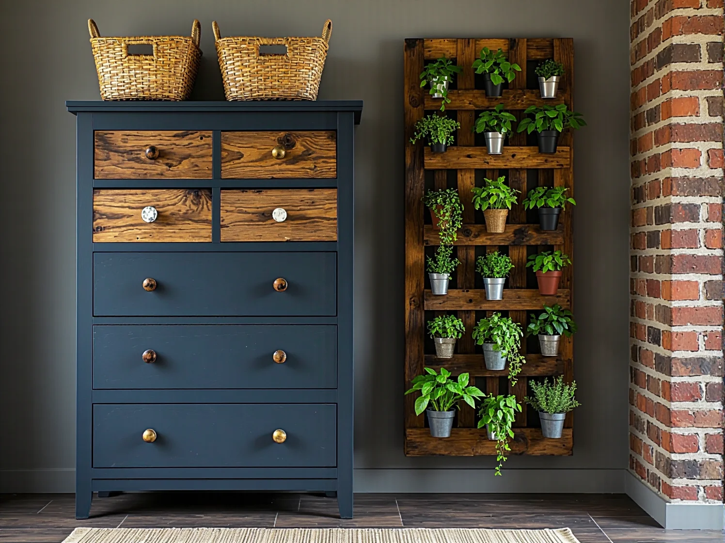 Jasna kuchnia w stylu rustykalnym wyposażona w kreatywnie odnowione meble z drugiej ręki