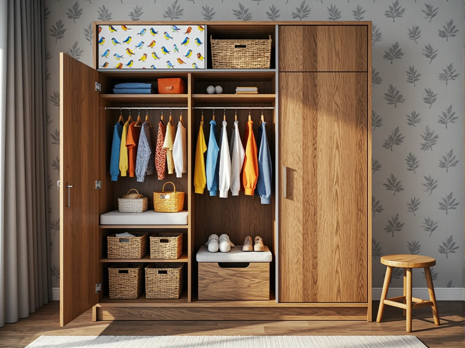 Drewniana szafa do pokoju dziecka z bezpiecznych materiałów ekologicznych