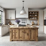 Wyspa kuchenna rustykalna z drewna dębowego z blatem