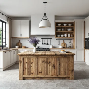 Wyspa kuchenna rustykalna z drewna dębowego z blatem