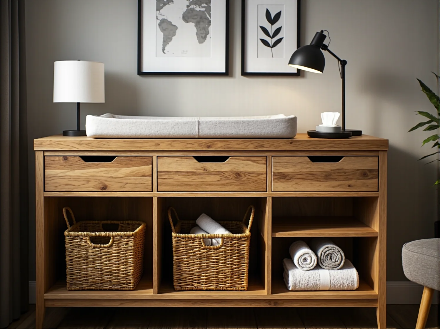 Biała komoda z przewijakiem i organizery do szuflad na ubranka niemowlęce