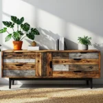 Niska komoda z drewna z odzysku z sześcioma szufladami