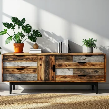 Niska komoda z drewna z odzysku z sześcioma szufladami
