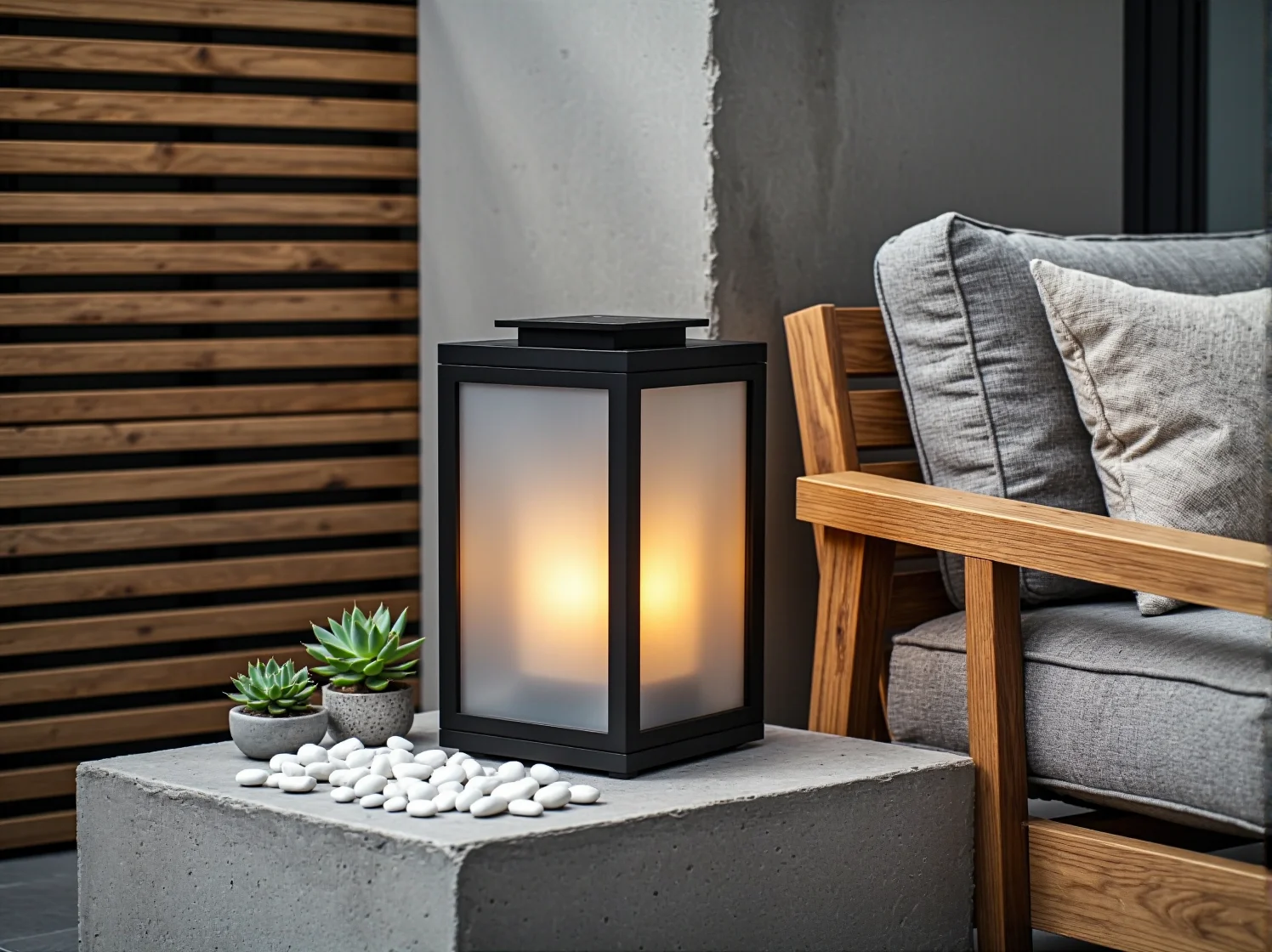 Minimalistyczne kule solarne LED rozmieszczone na trawniku w nocy