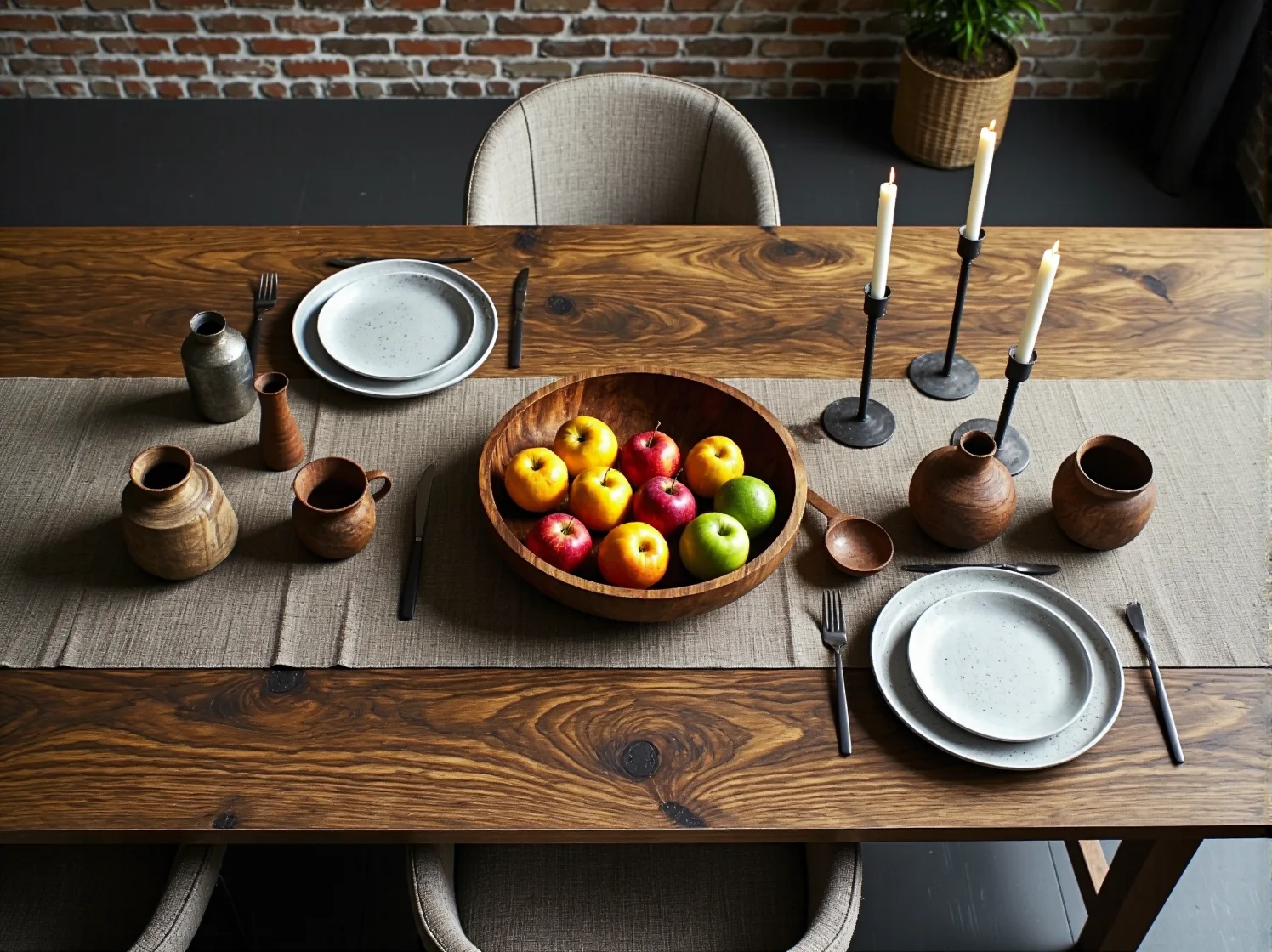 Stylowa lampa wisząca nad drewnianym stołem w jadalni