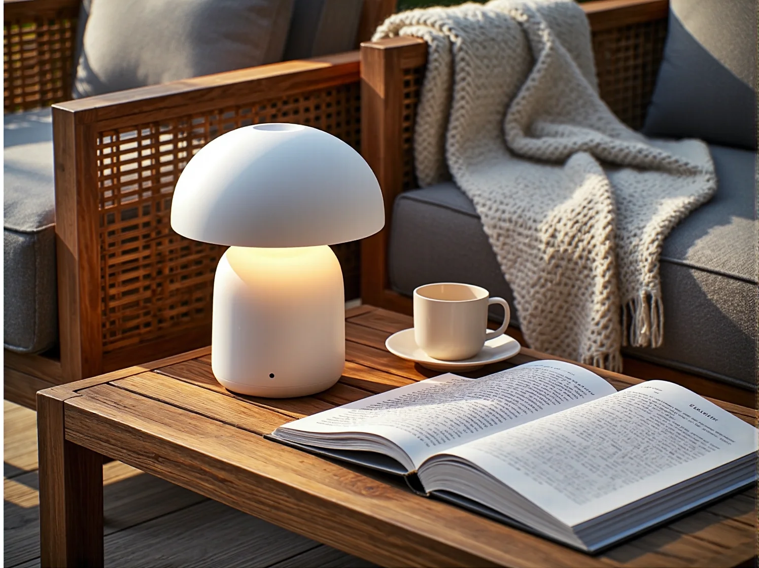 Lampy solarne LED wbijane w donice na tarasie delikatnie oświetlające rośliny ciepłym światłem