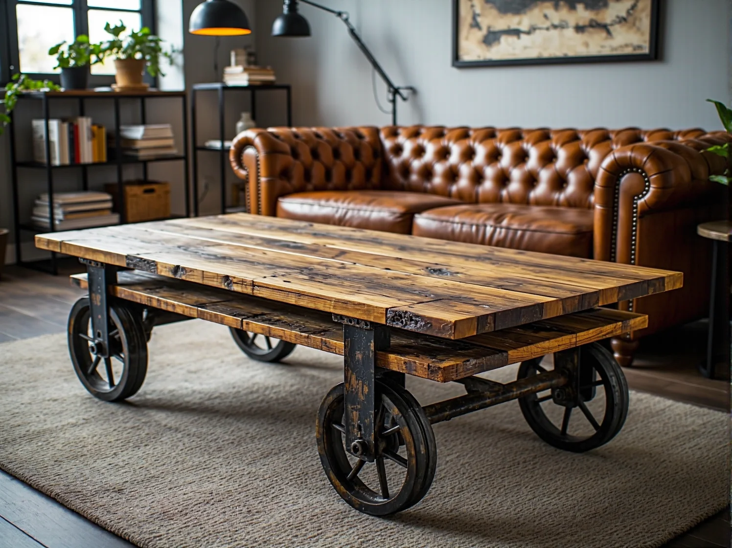 Nowoczesna ława kawowa z blatem imitującym beton do surowej aranżacji salonu