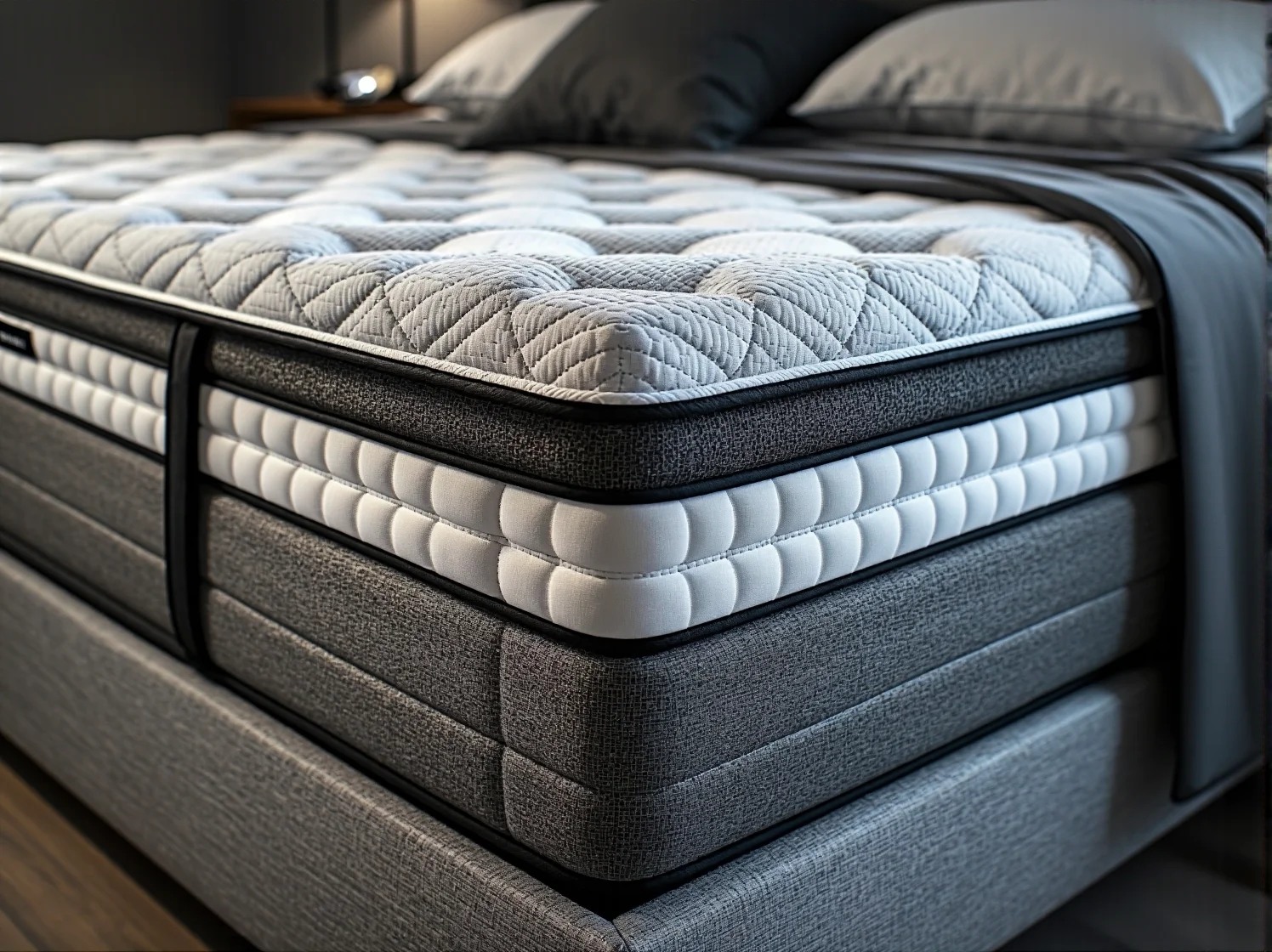 Wygodny materac hybrydowy w sypialni, idealny dla osób zmagających się z bólem pleców