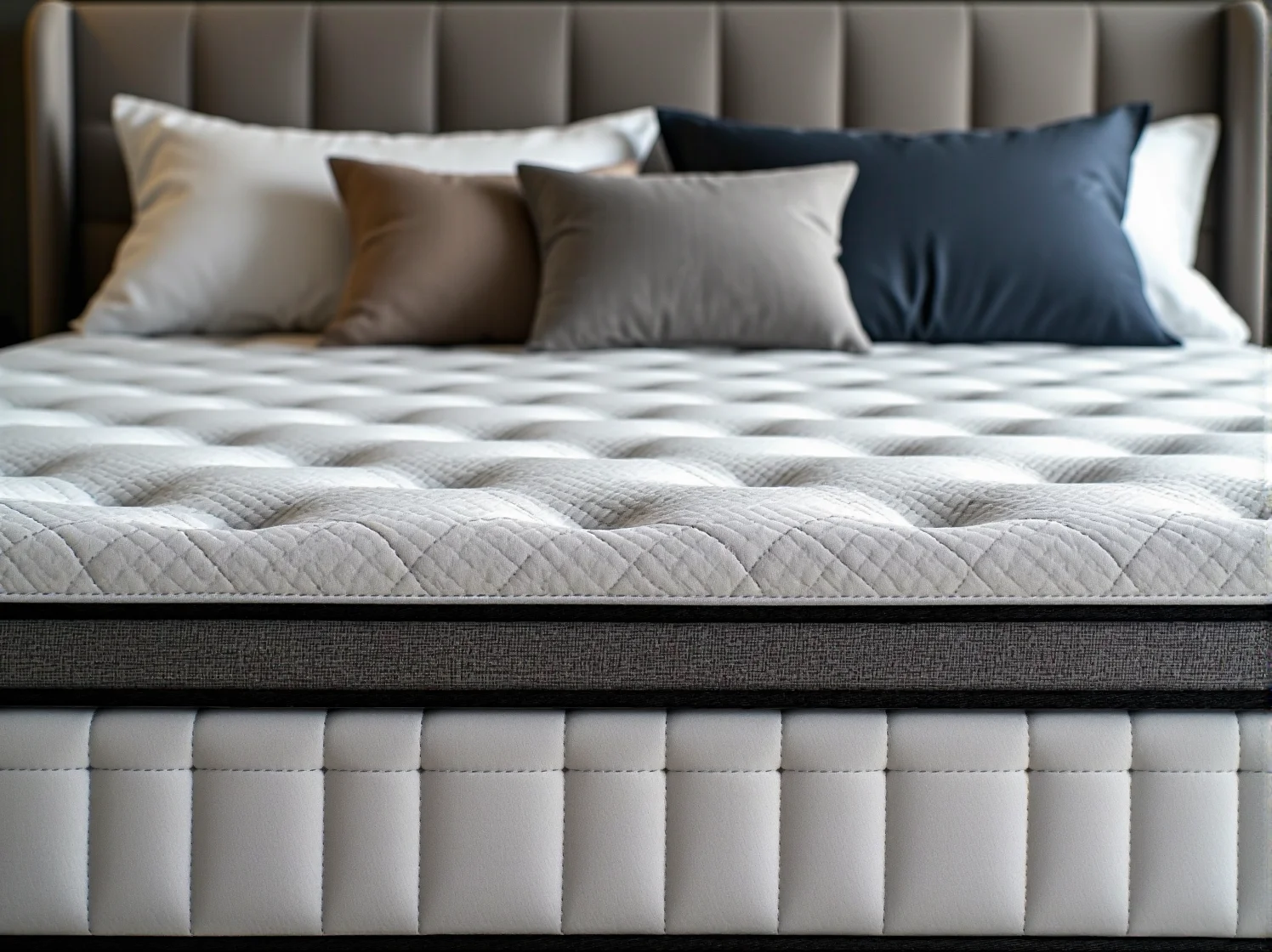 Zbliżenie na strukturę materaca hybrydowego łączącego zalety elastycznej pianki i trwałych sprężyn