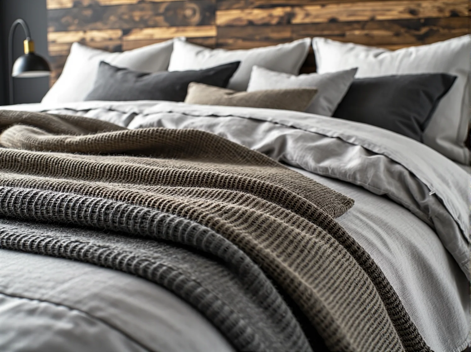 Meble industrialne do sypialni łączące naturalne drewno i czarną stal w aranżacji loftowej