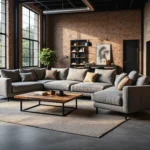 Narożnik wypoczynkowy szary z metalowymi nóżkami styl loft