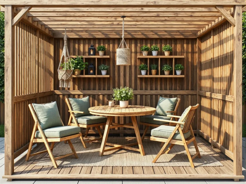 Drewniany zestaw ogrodowy stół okrągły i cztery krzesła składane Drewniany zestaw ogrodowy stół okrągły i cztery krzesła składane