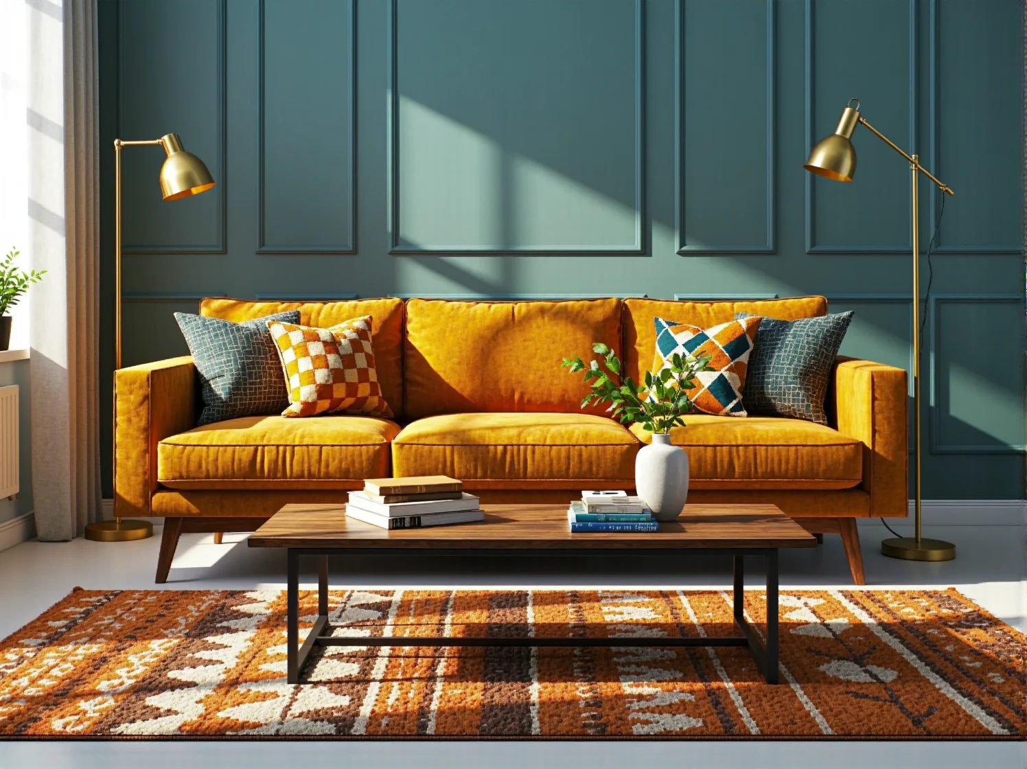 Stolik kawowy drewno tekowe z metalowymi nogami w stylu vintage