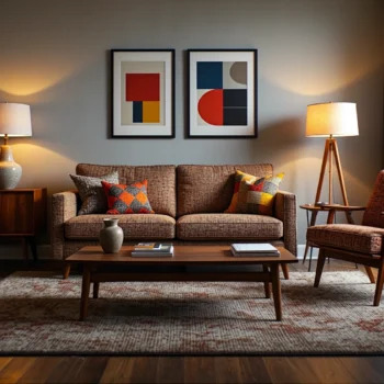 Retro meble salonowe drewniane w stylu mid-century modern