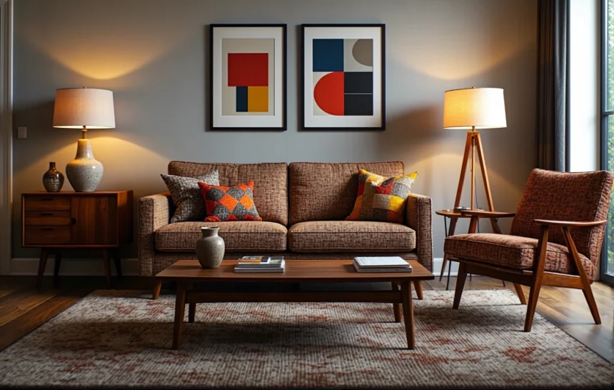 Retro meble salonowe drewniane w stylu mid-century modern