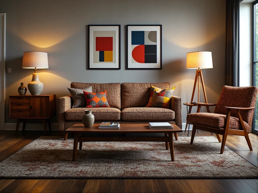 Retro meble salonowe drewniane w stylu mid-century modern