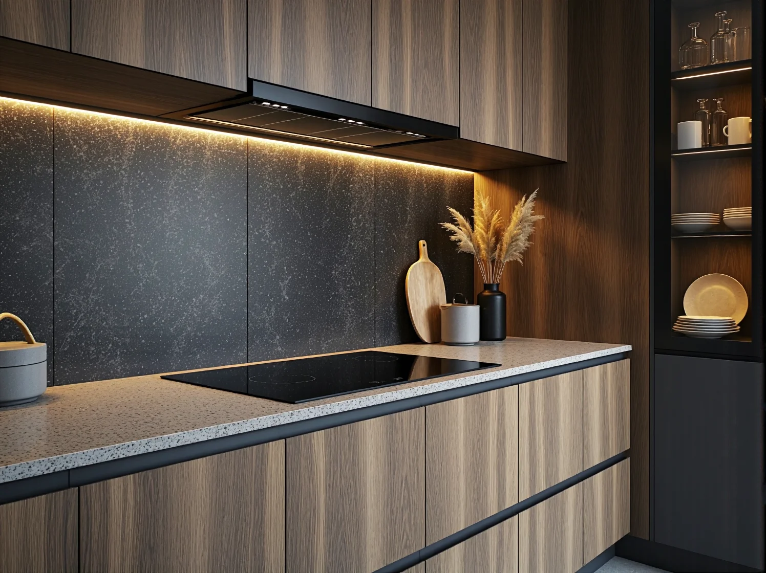 Stylowe meble kuchenne w kolorze granatowym matowym. Trendy wnętrzarskie w kuchni na rok 2025.