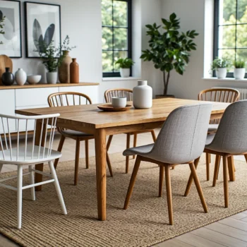 Krzesła skandynawskie szare tapicerowane z drewnianymi nogami