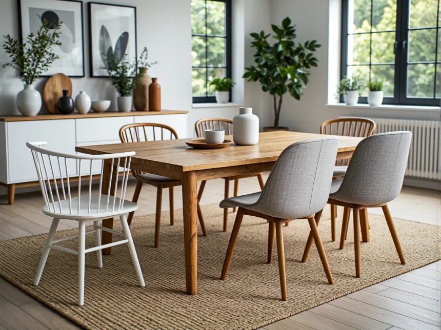 Krzesła skandynawskie szare tapicerowane z drewnianymi nogami Krzesła skandynawskie szare tapicerowane z drewnianymi nogami