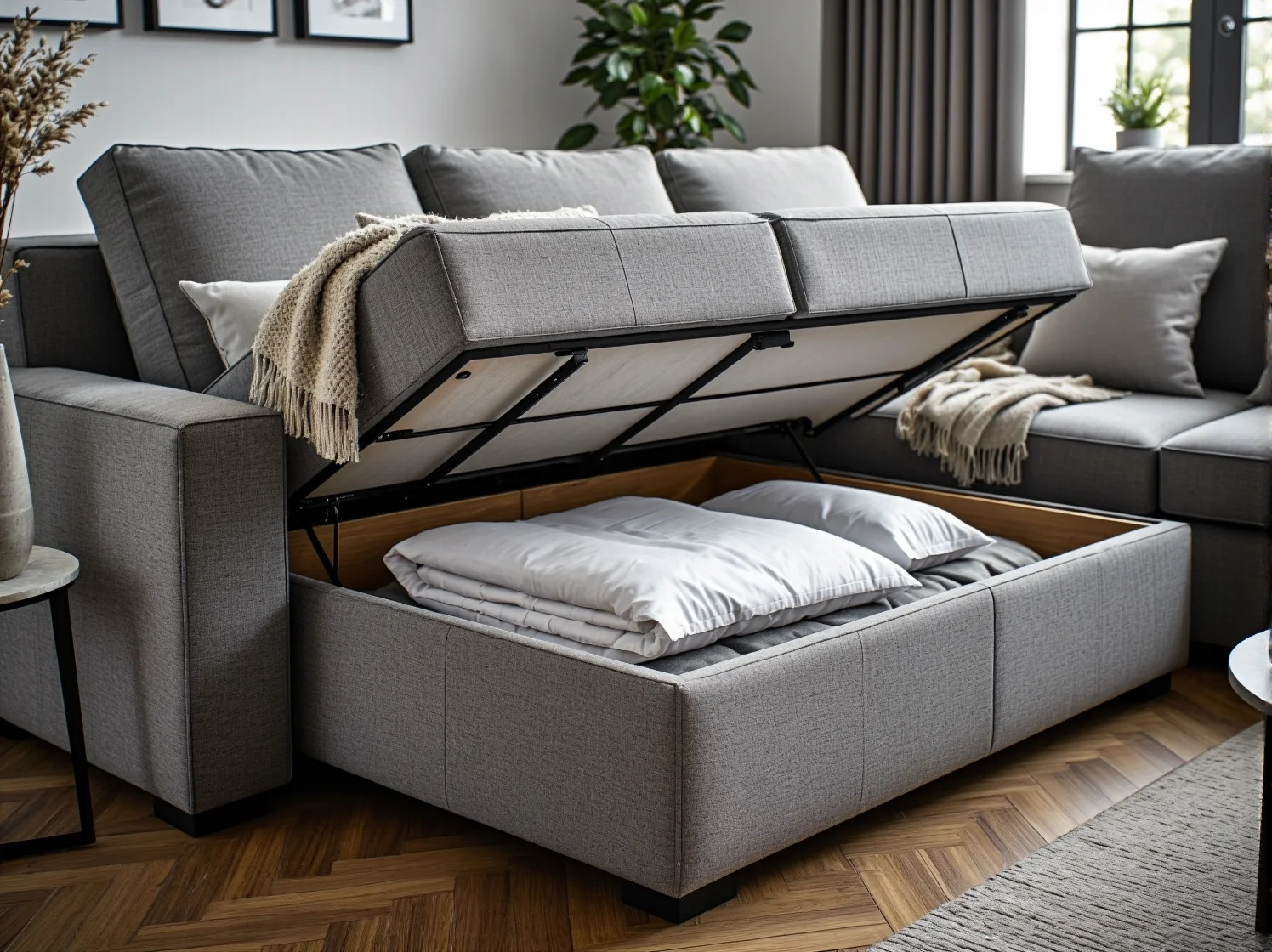 Rozkładany narożnik z funkcją spania idealny do kawalerki i małych wnętrz.