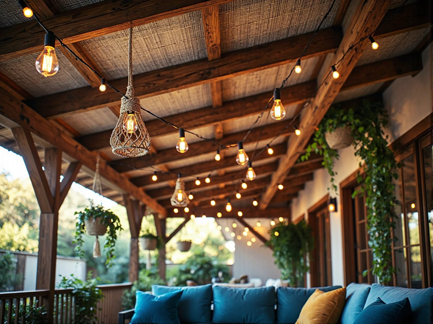 Wieczorny relaks na tarasie retro oświetlonym ciepłym światłem LED