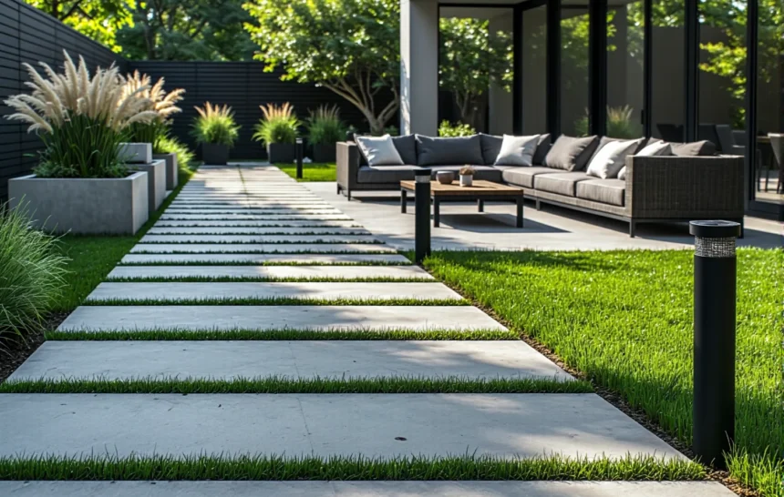 Czarne słupki solarne LED do oświetlenia ścieżek ogrodowych