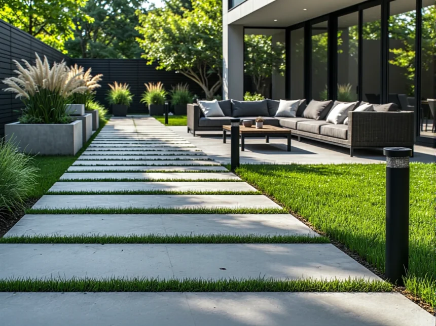 Czarne słupki solarne LED do oświetlenia ścieżek ogrodowych