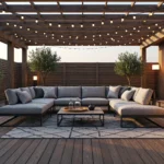 Narożny zestaw wypoczynkowy ogrodowy szary na metalowej ramie