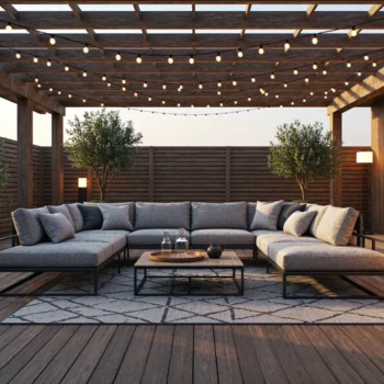 Narożny zestaw wypoczynkowy ogrodowy szary na metalowej ramie