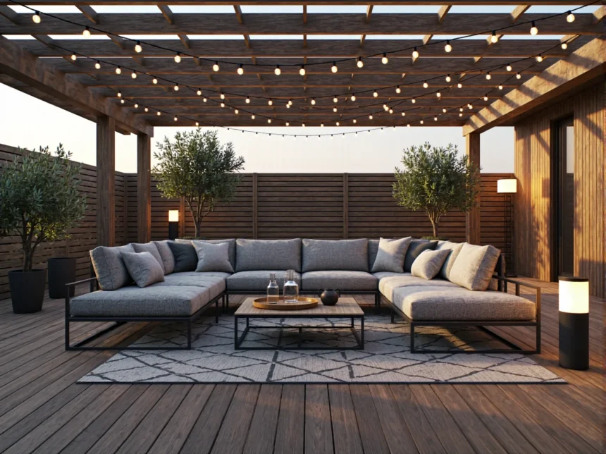 Narożny zestaw wypoczynkowy ogrodowy szary na metalowej ramie Narożny zestaw wypoczynkowy ogrodowy szary na metalowej ramie