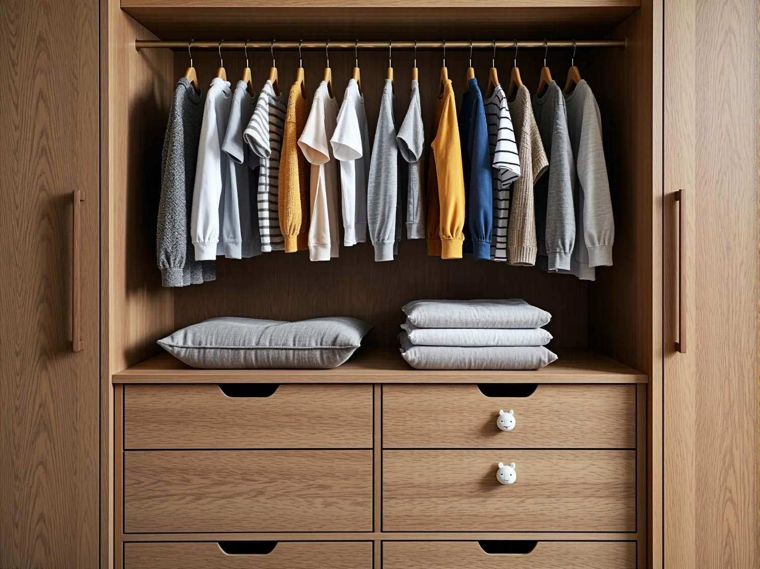 Szafa dziecięca z systemem segregacji ubranek i półkami na akcesoria