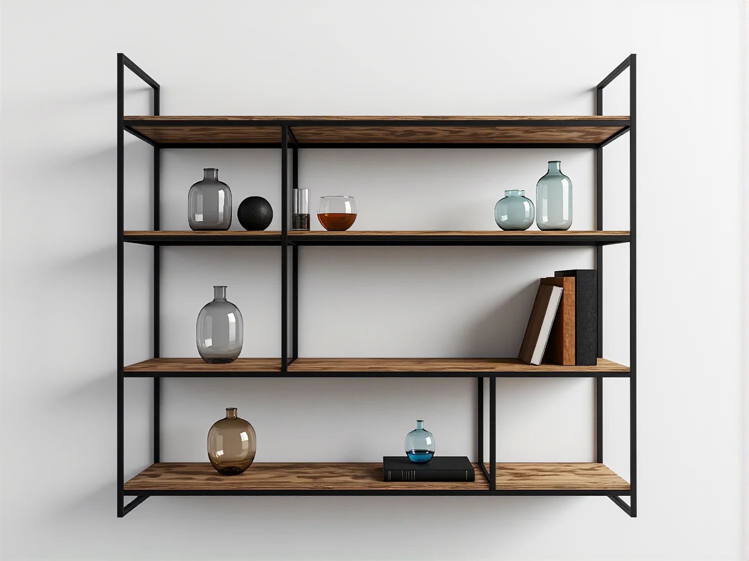 Minimalistyczna półka ścienna z ukrytym systemem montażu w nowoczesnej aranżacji wnętrza.