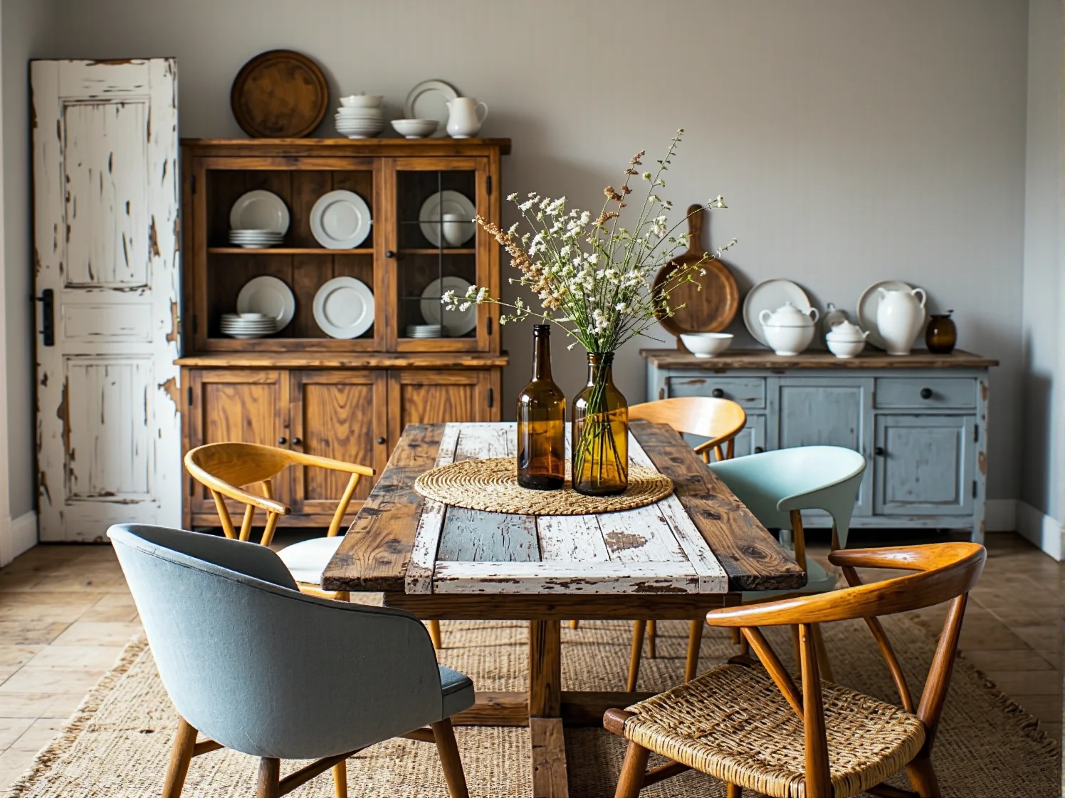 Wiszące półki na zioła i przyprawy zrobione ze starych skrzynek po owocach w kuchni DIY