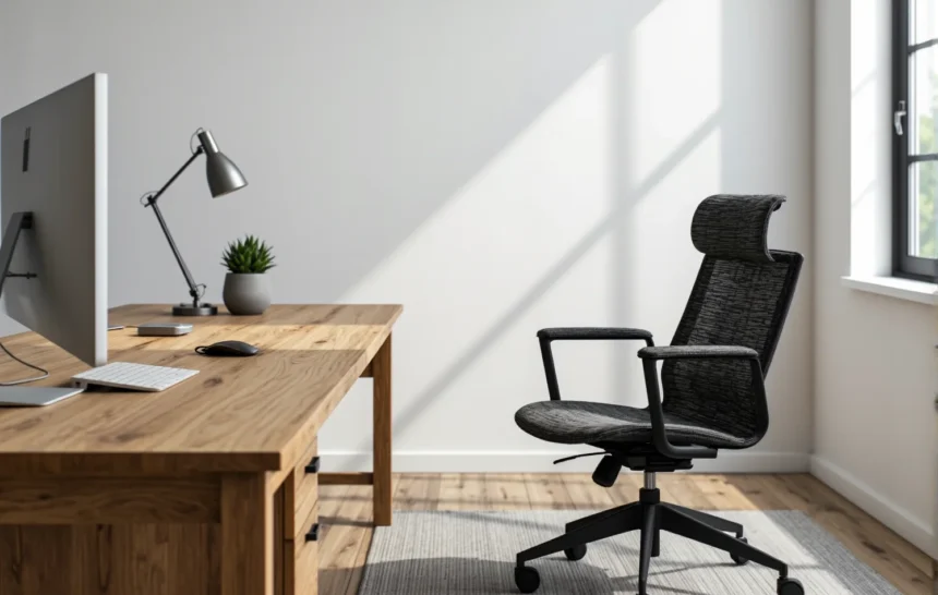 Ergonomiczne krzesło biurowe czarne z wysokim oparciem i zagłówkiem