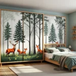 Szafa przesuwna dziecięca dąb z motywem leśnym i zwierzętami