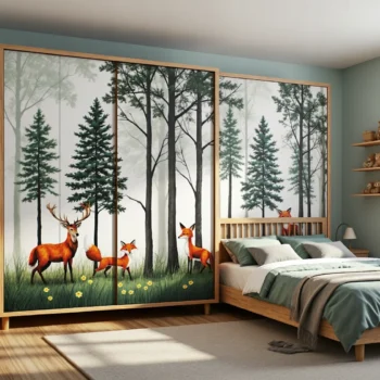 Szafa przesuwna dziecięca dąb z motywem leśnym i zwierzętami