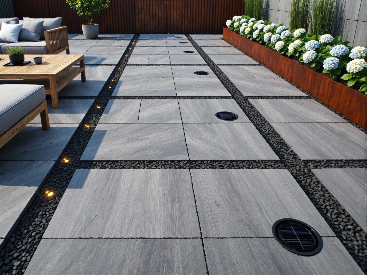 Reflektory solarne punktowe podświetlające ozdobne trawy i krzewy