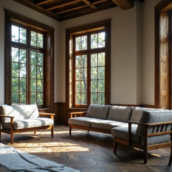 Drewniane ramy okienne orzech z klasycznymi szprosami do renowacji