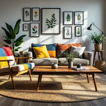 Drewniany stolik kawowy orzech w stylu skandynawskim