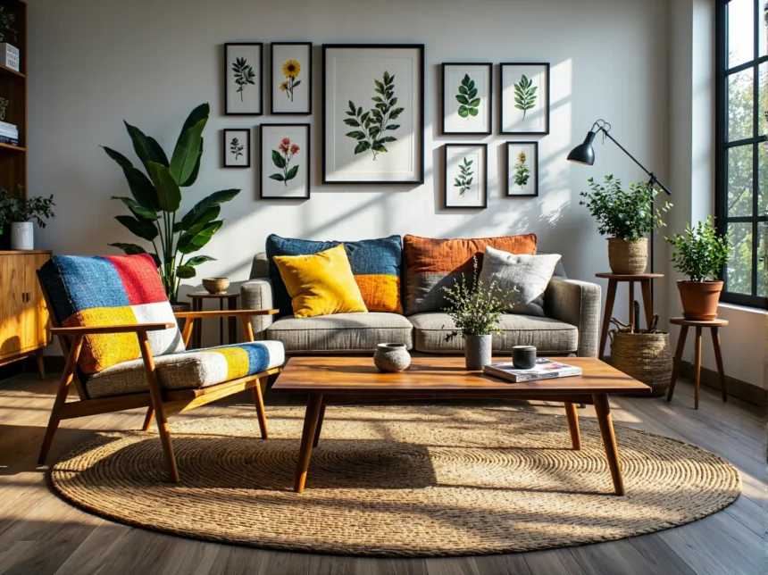 Drewniany stolik kawowy orzech w stylu skandynawskim