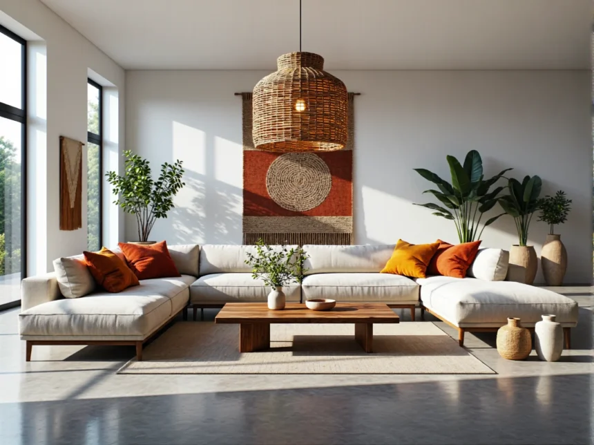 Narożna sofa kremowa na drewnianych nogach z poduszkami dekoracyjnymi Narożna sofa kremowa na drewnianych nogach z poduszkami dekoracyjnymi