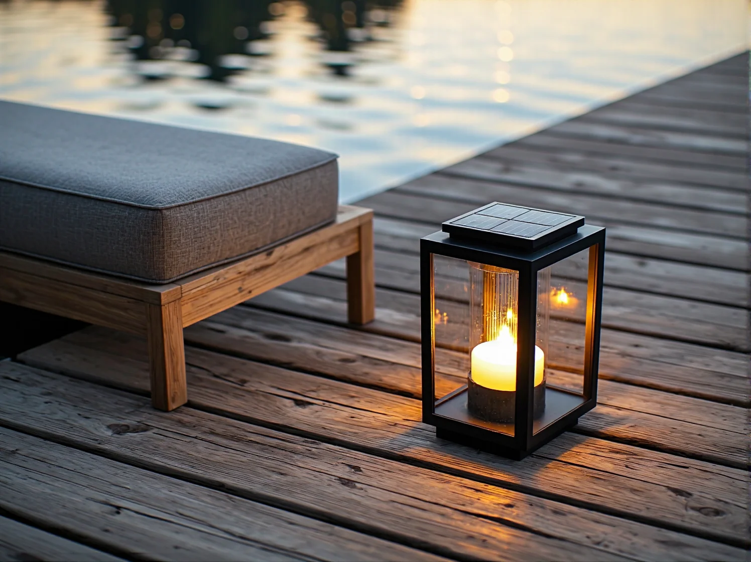 Nowoczesne słupki solarne oświetlające ścieżkę nad brzegiem jeziora