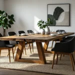 Duży stół jadalniany z litego drewna dębowego z charakterystycznym rysunkiem słojów