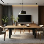 Nowoczesny stół jadalniany dębowy z czarnymi metalowymi nogami