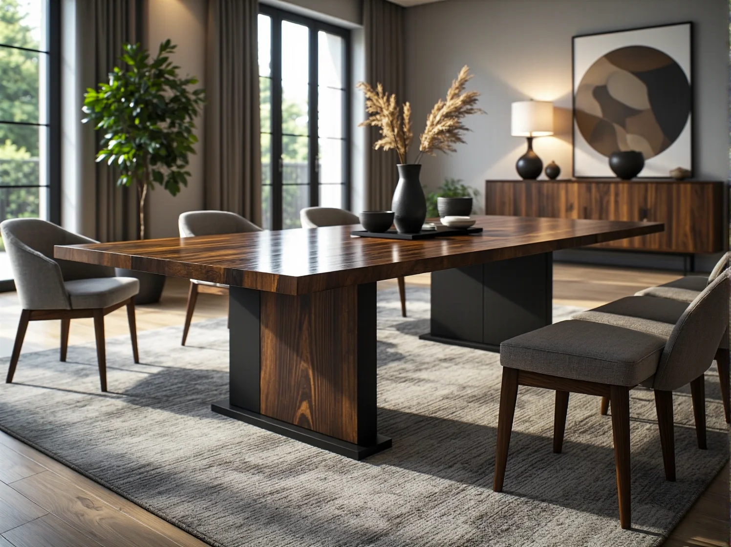 Rodzina przy stole z wbudowanym ekranem dotykowym przeglądająca przepisy kulinarne