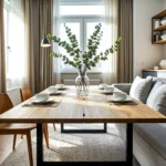 Stół jadalniany dąb naturalny z czarnymi metalowymi nogami